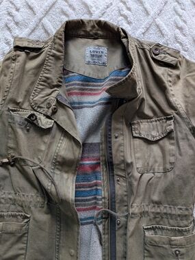 Levi's Women's Olive Green Military Field Jacket with Striped Knit Lining